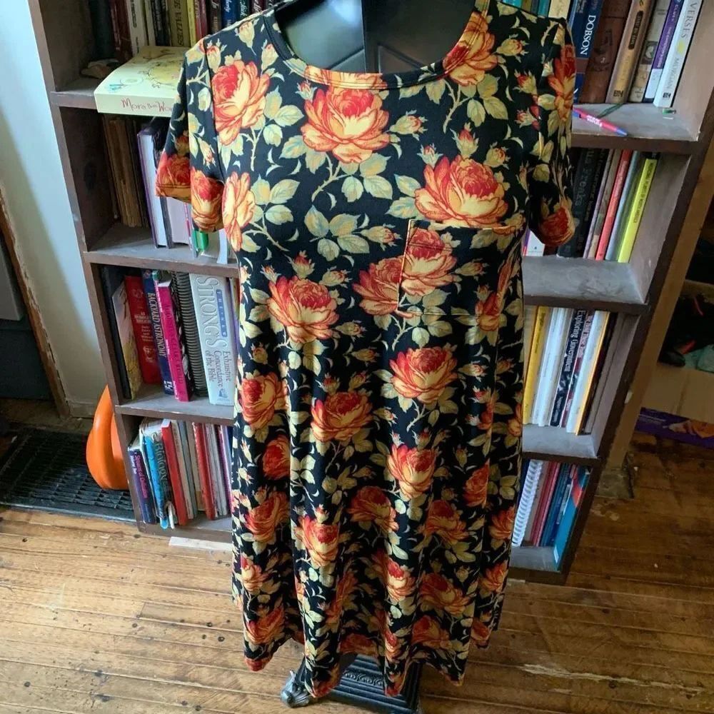 Lularoe rose print travel comfortable high low XS dress